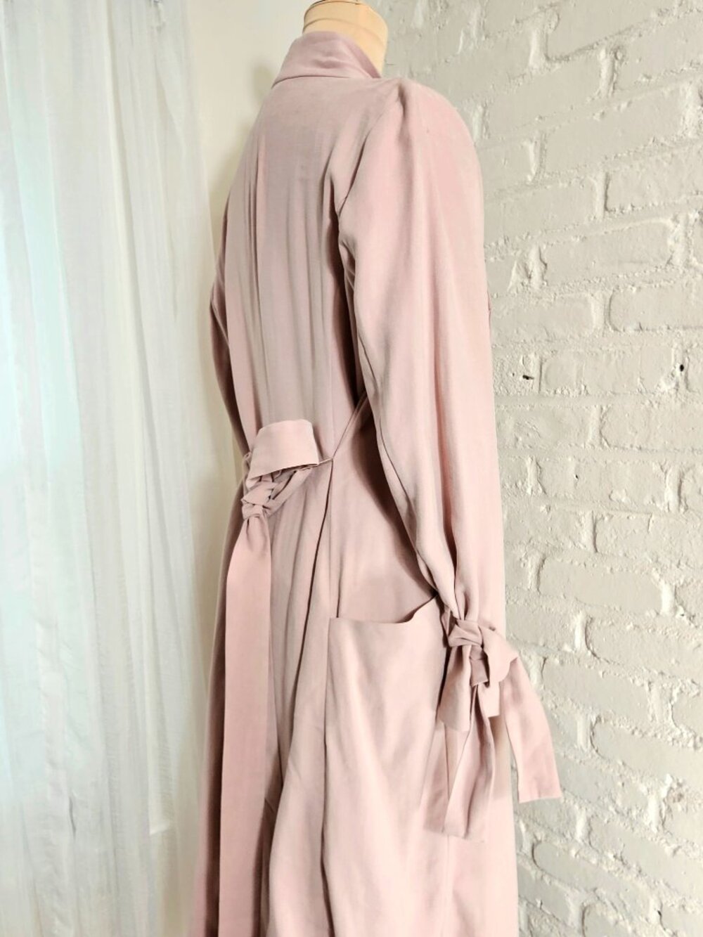 Express Blush Drape Trench Coat Size M Tie Waist Lightweight Open Front Jacket - Picture 8 of 11